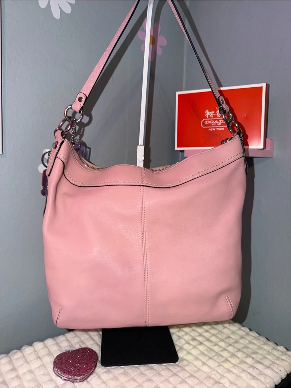 Coach Pink Leather Hobo Shoulder Bag with Matching Wallet - Picture 7 of 10